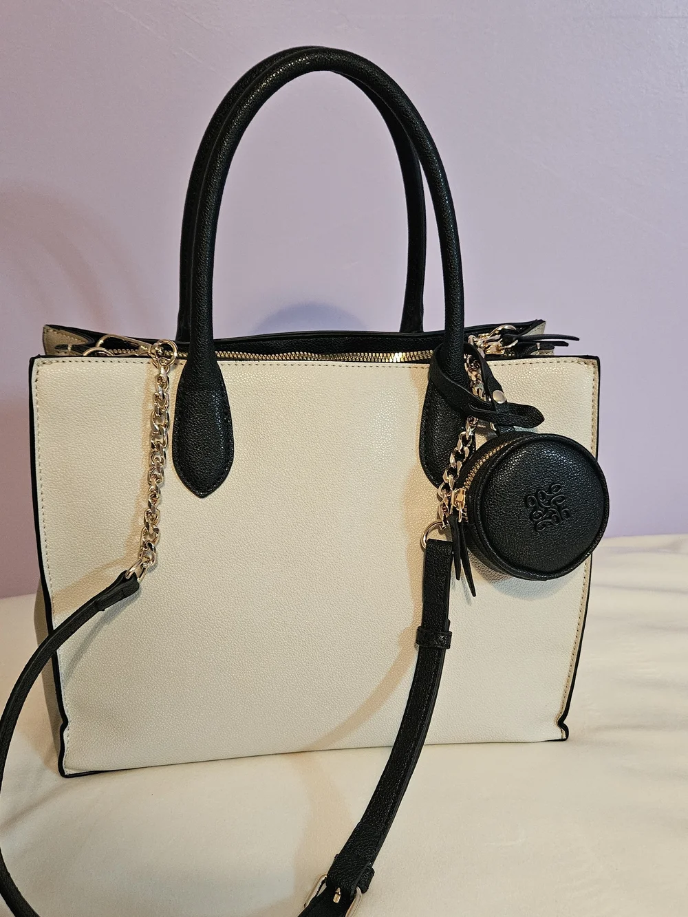 Nine West Two-Tone Ivory and Black Structured Tote